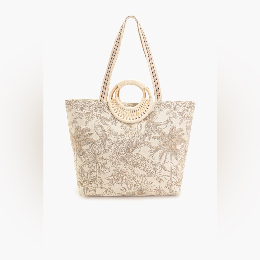 Express Edit Fashion Golden Jungle Tote Bag Cream and Gold NWT! - Picture 3 of 7